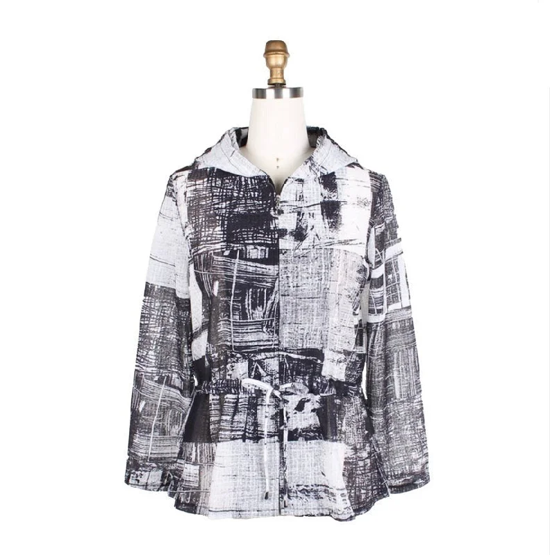 DAMEE ABSTRACT PRINT Semi-Sheer Hooded JACKET - 4727 - Sizes L - XXL