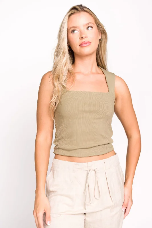 Ida Knit Top with Square Neckline in Sage