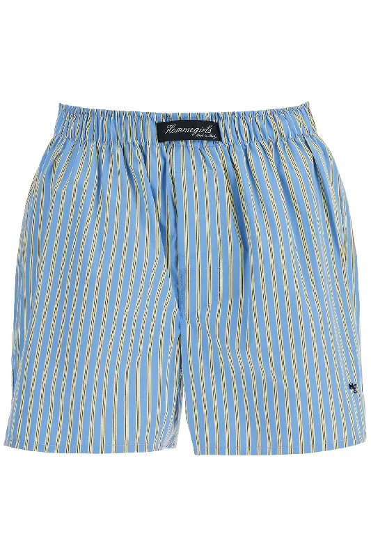 Homme Girls Women's blue Cotton Boxer Shorts With Vertical yellow Stripes