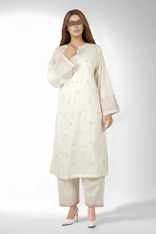 Solid Embroidered Cotton Stitched 2 Piece (Shirt/Trouser)