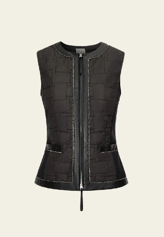 Slim-fit Retangular-quilted Leather-trim Vest