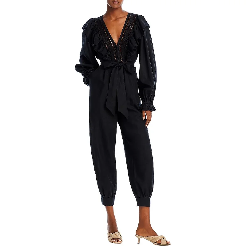 Womens Eyelet Belted Jogger Jumpsuit