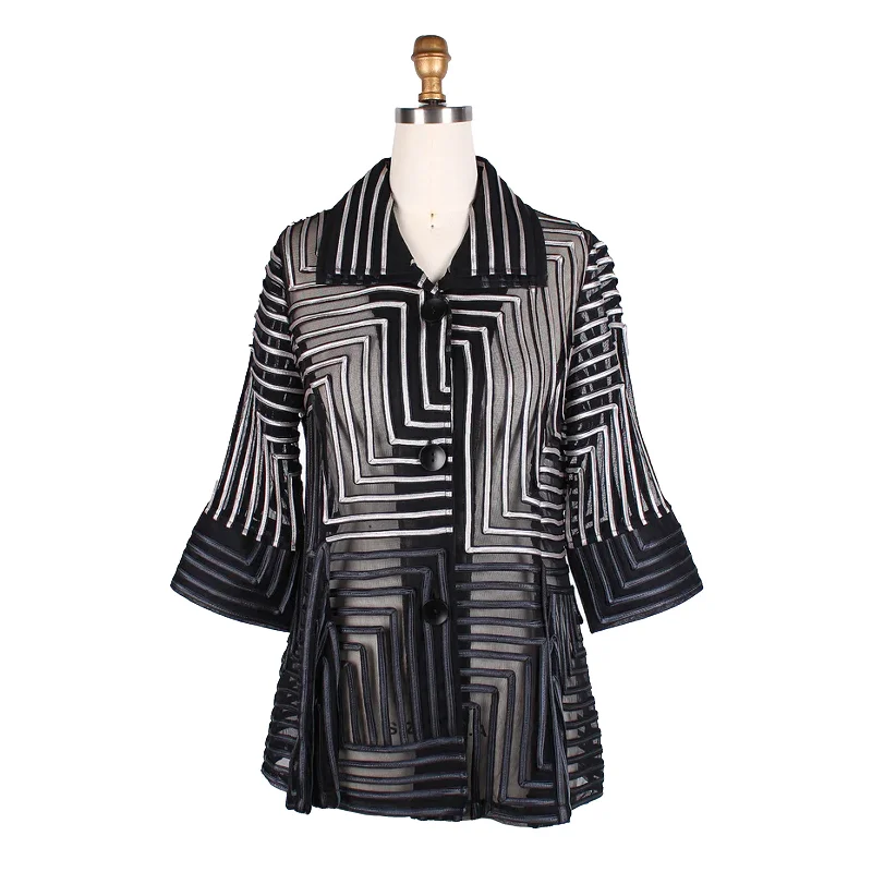 Damee Sheer Geometric Soutache Jacket in Grey/Black - 2370-GRY