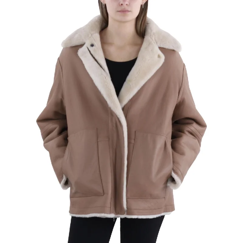 Womens Shearling Midi Walker Coat