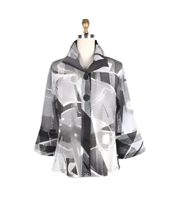 Damee Abstract-Print Button Front Jacket  - 2386-GRY - Size XL