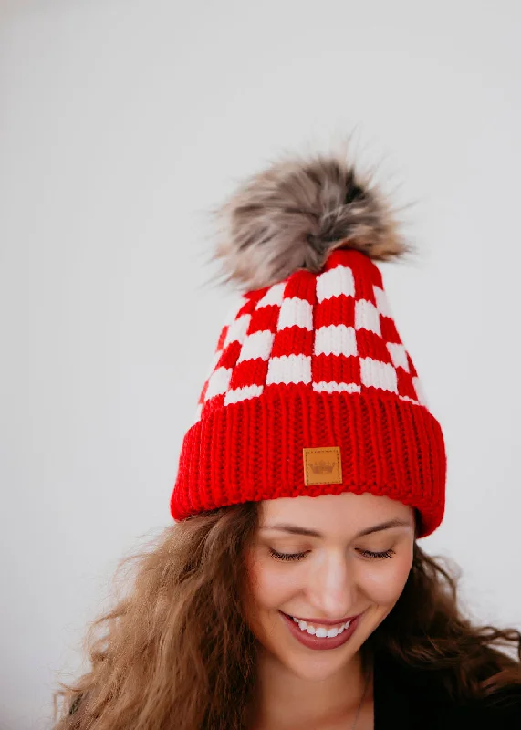 Checkered Pom Beanie