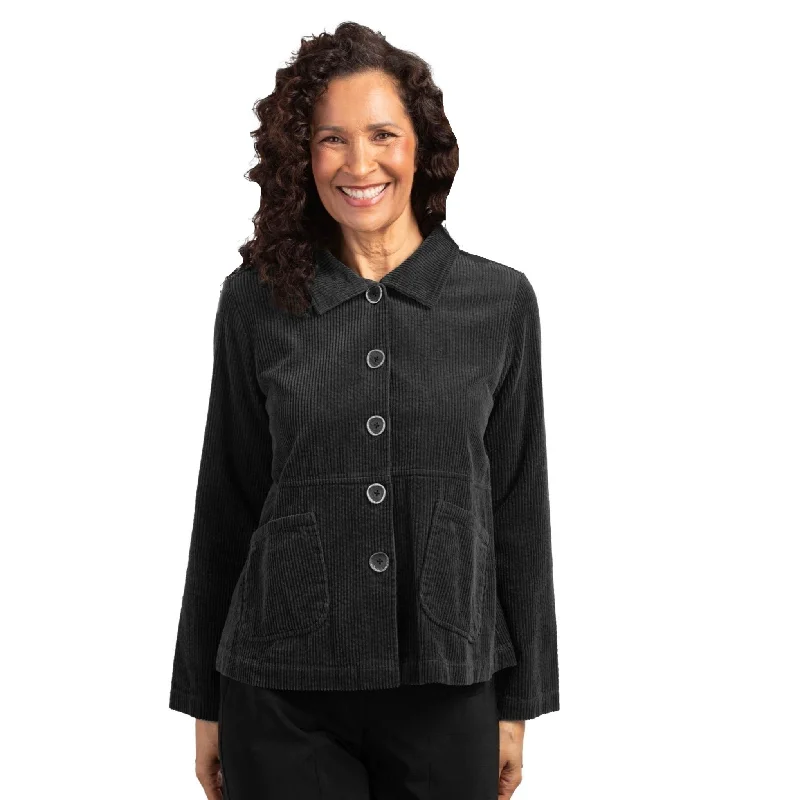 Habitat Corduroy Button Front Swing Jacket in Black - 45112-BLK - Size L