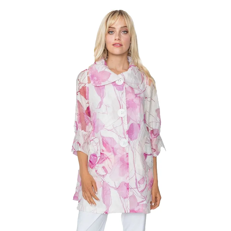 IC Collection Sheer Floral Swing Jacket in Pink - 5622J-PK