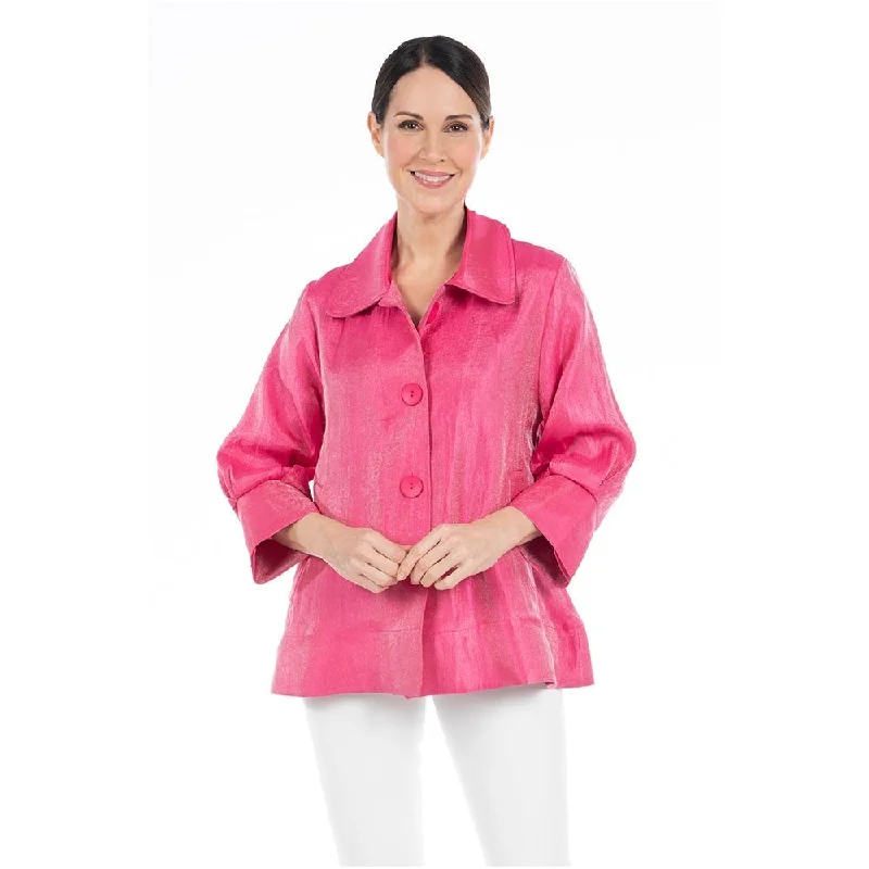 Damee Solid Wide Ball Collar Jacket in Fuchsia - 4741-FS