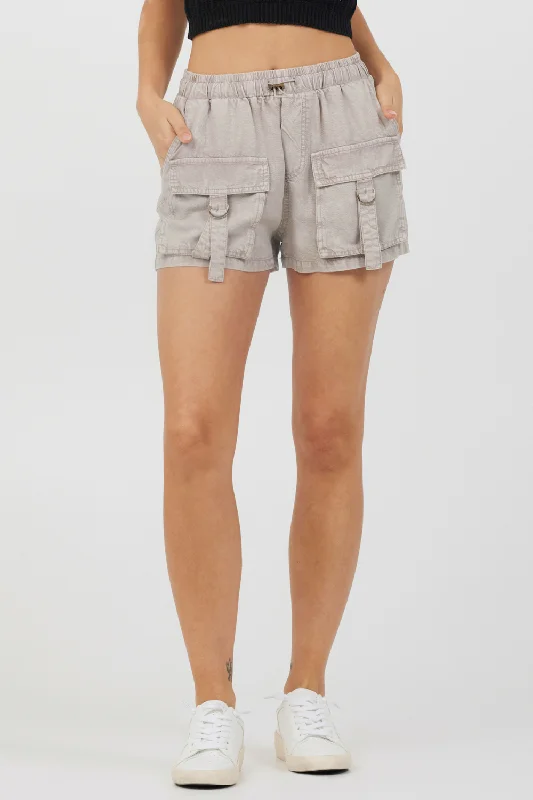 Khaki Tencel Cargo Shorts