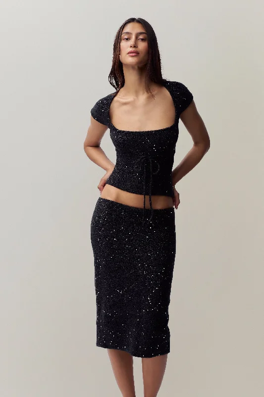 Miki Sequin Knit Midi Skirt