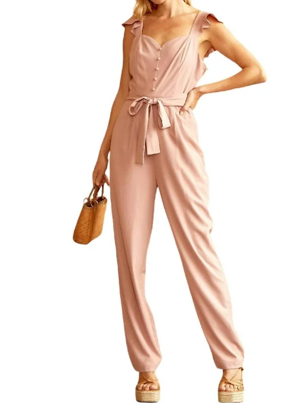 Woven Jumpsuit With Smocked Back In Mauve