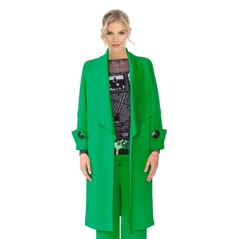 IC Collection Techno-Knit Long Open Front Jacket in Green - 4585J - Size L Only!