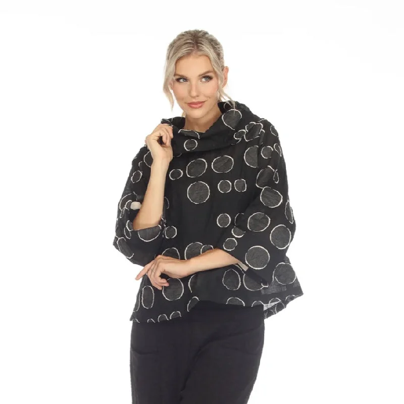 Moonlight Circular Jacquard Semi-Sheer Top in Black/Ivory - 2622