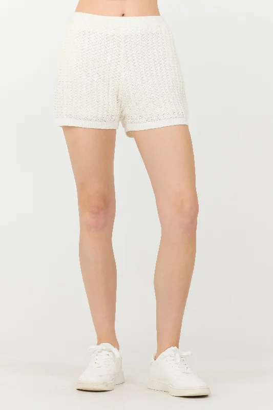 White Open Crochet Shorts