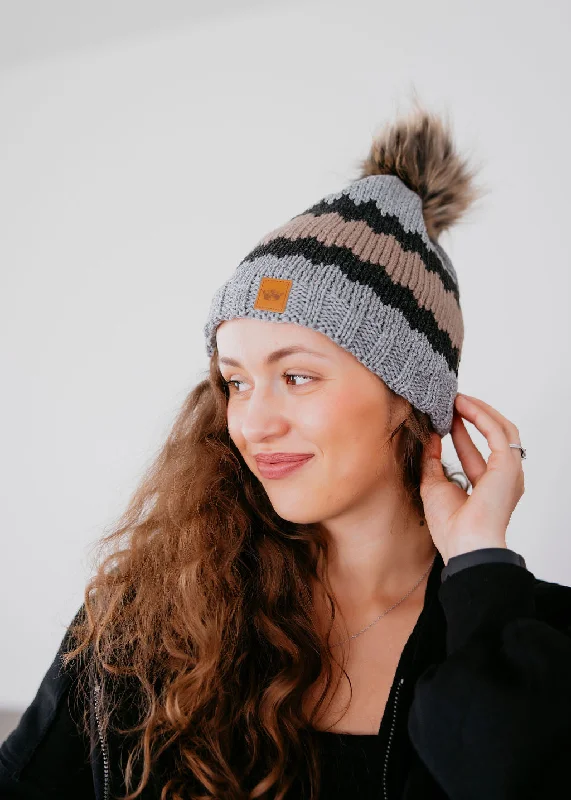 Stripe Pom Beanie