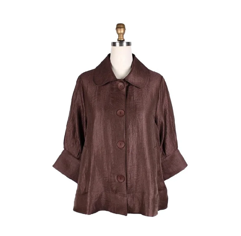 Damee Button Front Short Swing Jacket in Espresso - 4741-ESP