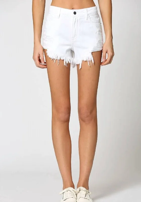 Finn High Rise Fray Shorts In White