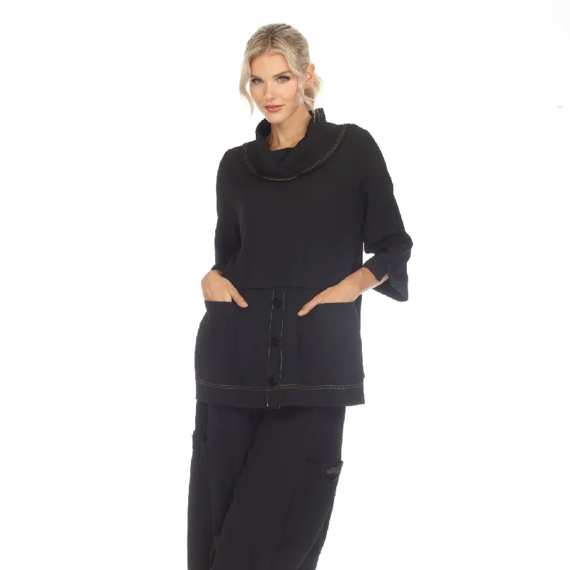 Moonlight Contrast-Trim Tunic Top in Black - 3573-BLK