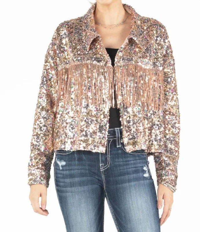 In The Spotlight Sequin Jacket In Rose Gold