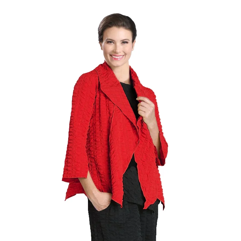 IC Collection Pucker Knit Open Front Jacket in Red - 3873J-RD - Size M Only!