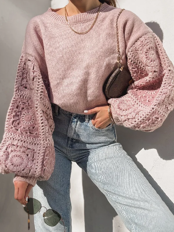 Savannah Crochet Sweater in Mauve