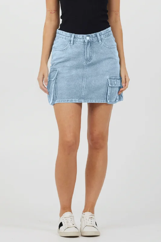 Light Wash Denim Cargo Skirt