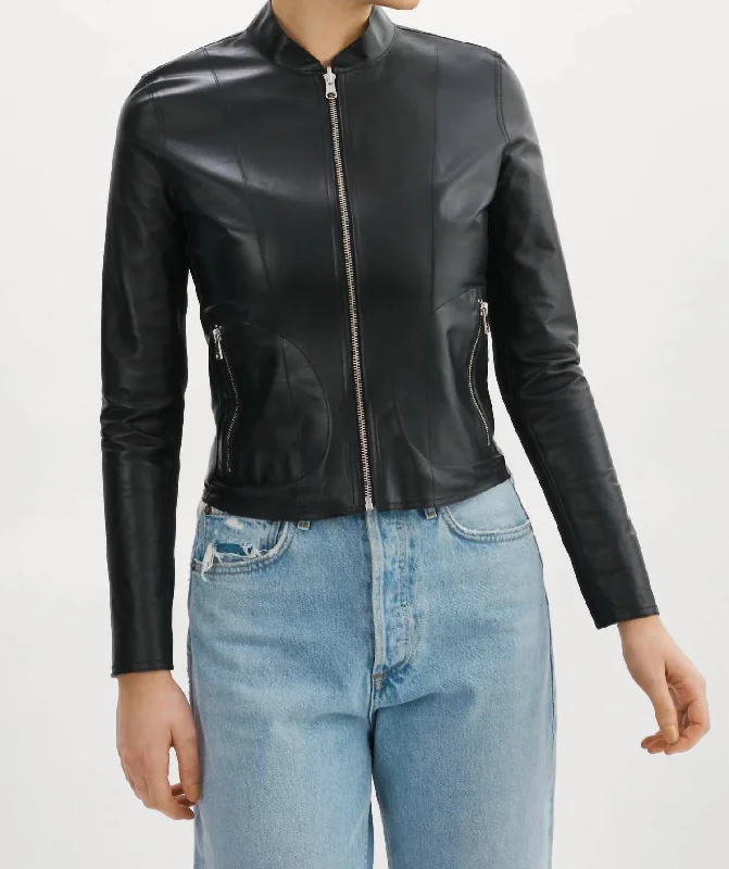 Chapin Reversible Leather Bomber Jacket In Black/silver