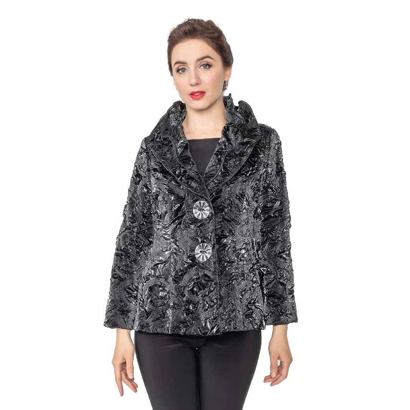 IC Collection Shiny Textured Crinkle Jacket in Black - 5505J - Sizes L & XL Only!