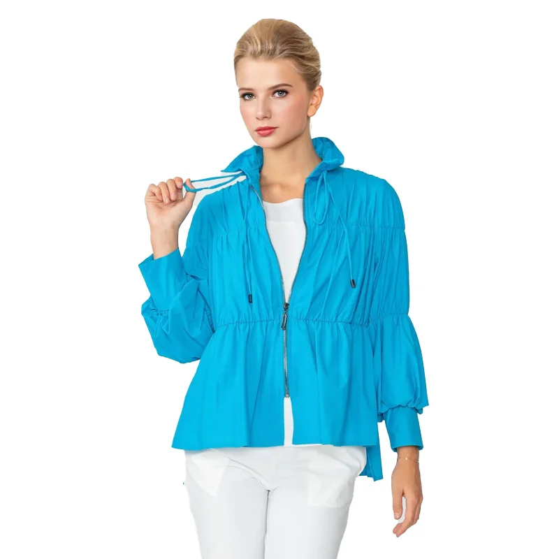 IC Collection Shirred Zip-Up Jacket in Turquoise - 1395J-TQ