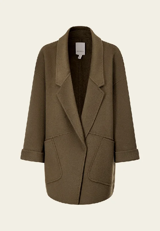 Exposed-seam Shawl-lapel Patch Pocket Cropped Coat