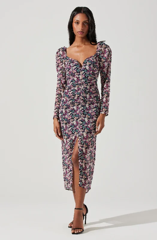 Jamila Floral Sweetheart Neck Midi Dress