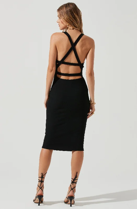 Rio Ribbed Knit Cross Strap Midi Dress