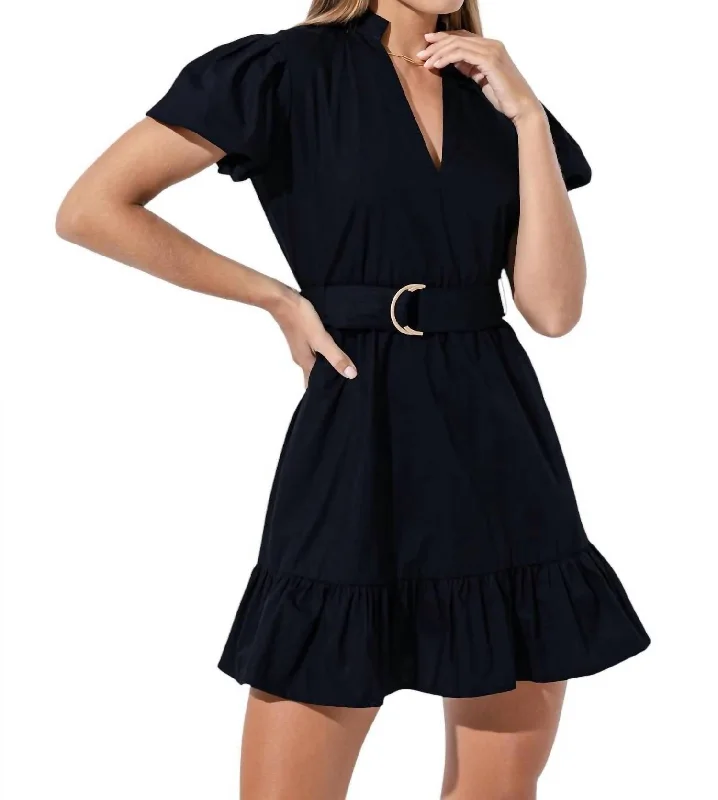 Belted Poplin Mini Dress In Midnight