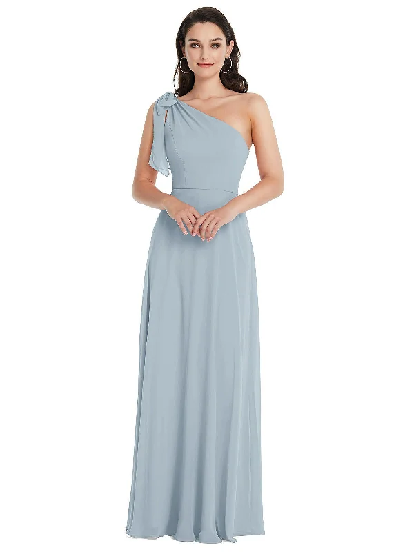 Draped One-Shoulder Maxi Dress with Scarf Bow