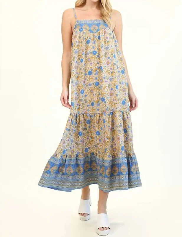 Liliana Maxi Dress In Blue Aztec