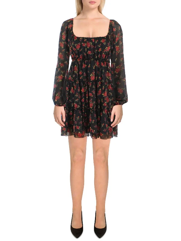 Plus Womens Floral Print Mini Mini Dress