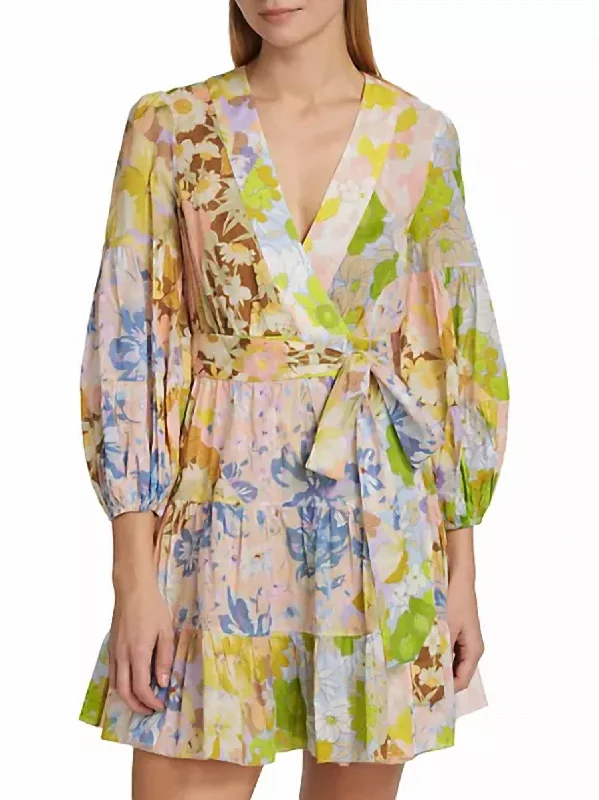 Pop Wrap Mini Dress In Patch Floral