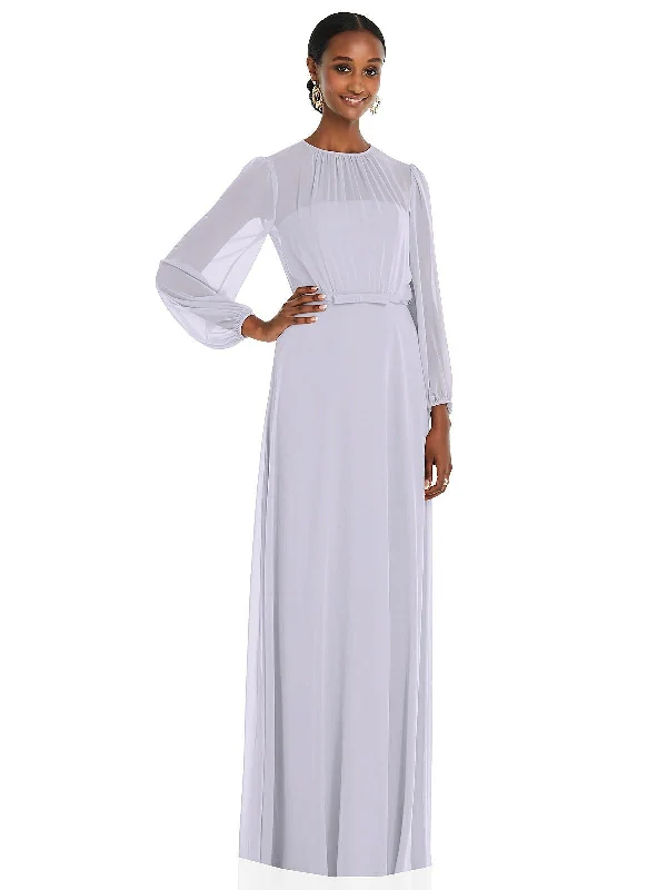 Strapless Chiffon Maxi Dress with Puff Sleeve Blouson Overlay