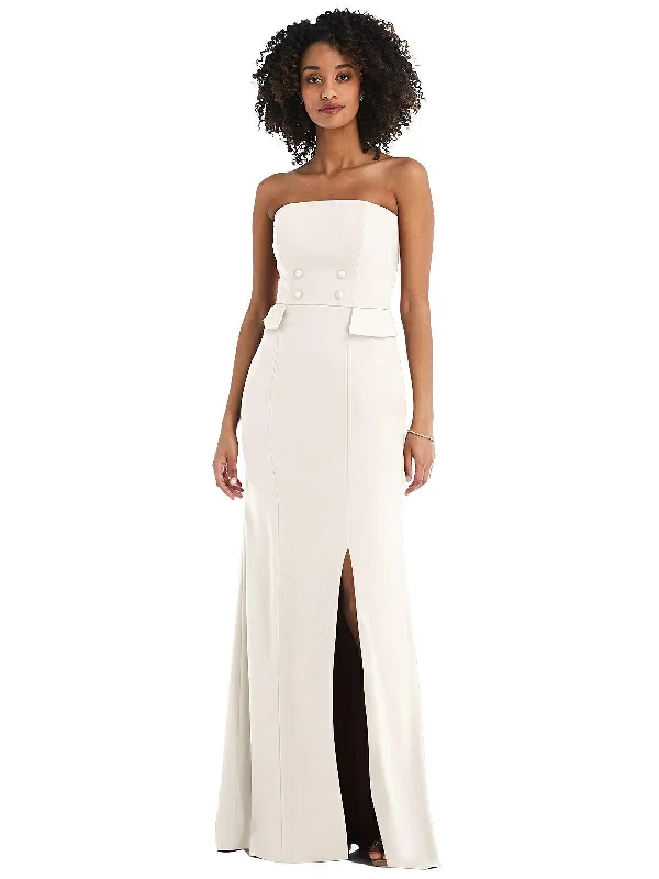 Strapless Tuxedo Maxi Dress with Front Slit