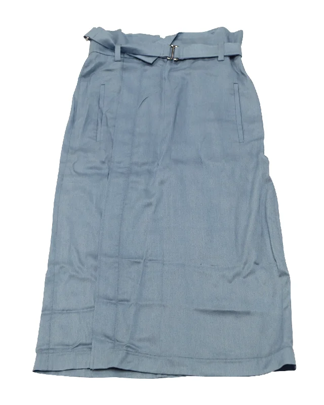 Tibi Belted Midi Skirt in Blue Lyocell