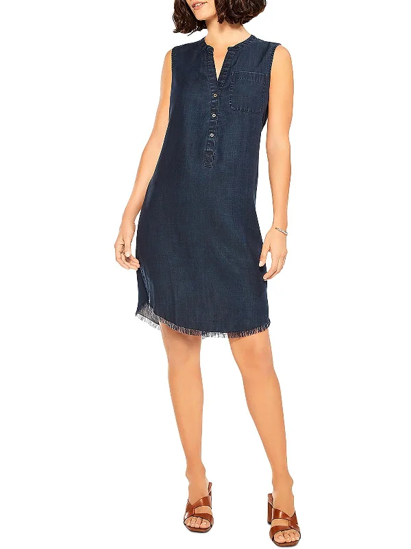 Womens Chambray Sleeveless Mini Dress