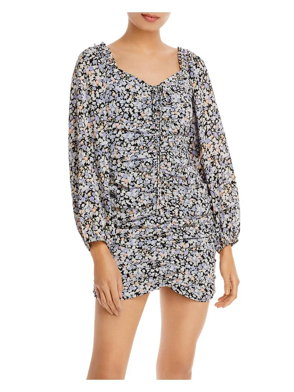 Womens Floral Rouched Mini Dress