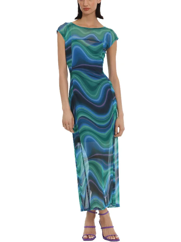 Womens Mesh Printed Maxi Dress