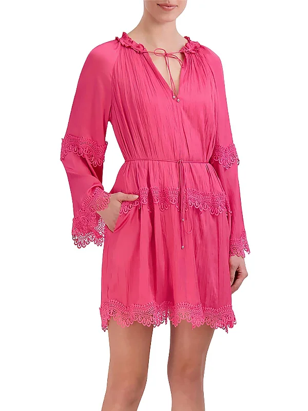 Womens Mini Crochet Trim Shift Dress