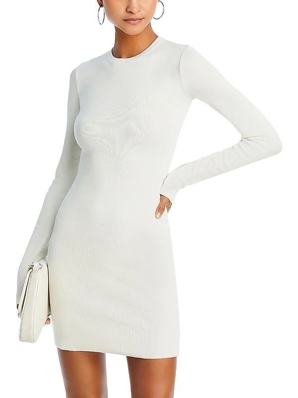 Womens Ribbed Crewneck Mini Dress