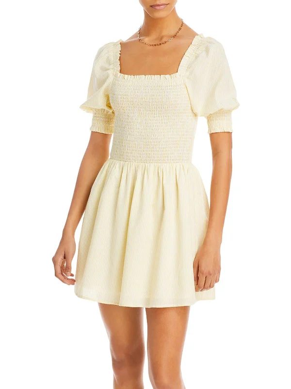 Womens Smocked Mini Fit & Flare Dress