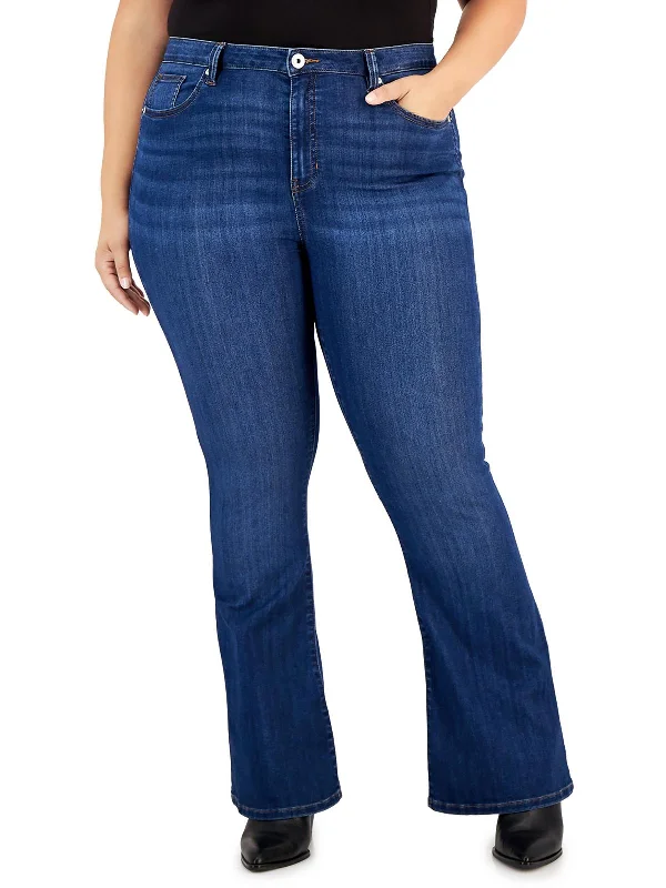 Plus Womens Stretch High-Rise Flare Jeans