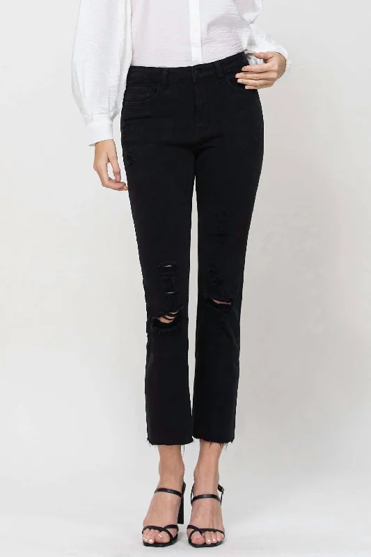 Women's High Rise Crop Straight Jeans In Jet Black