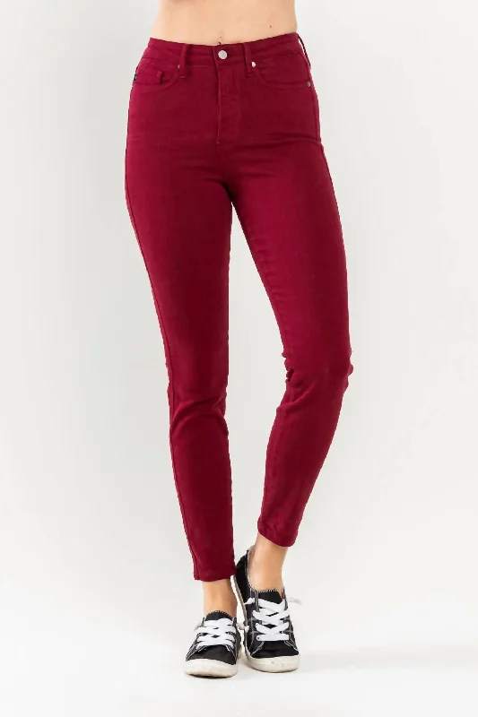 Women's High Waist Tummy Control Skinny Jeans In Scarlet